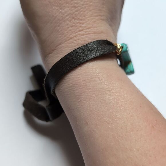 95 Brown Leather Wrap Bracelet with Turquoise Cross - Picture 6 of 6